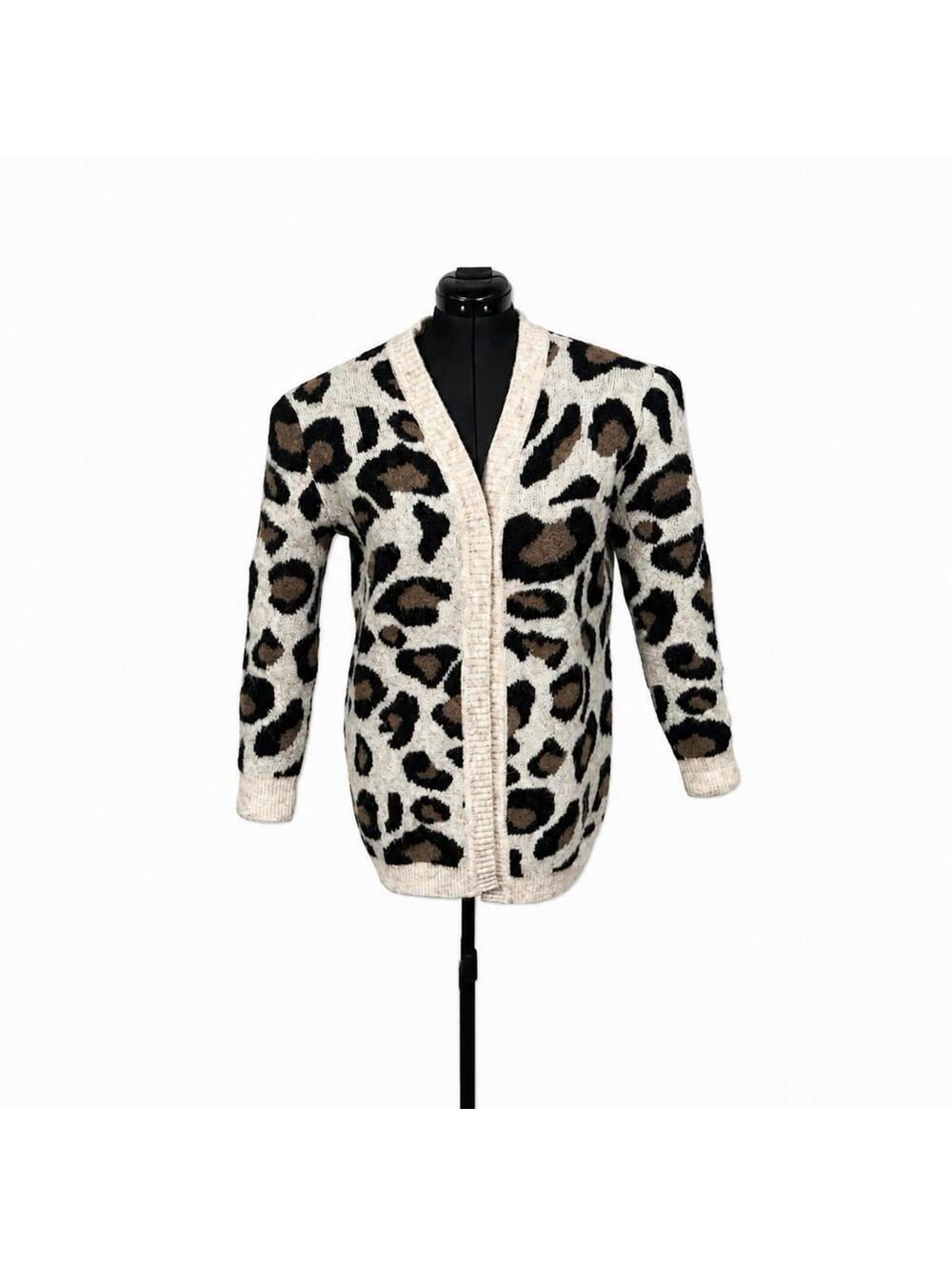 Aqua Leopard Cream and Leopard Print Cardigan (L)